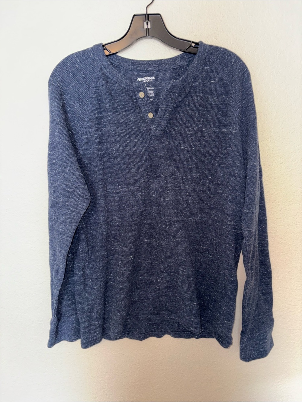 Arizona Jean Company Blue Speckled Henley Crewneck Sweater